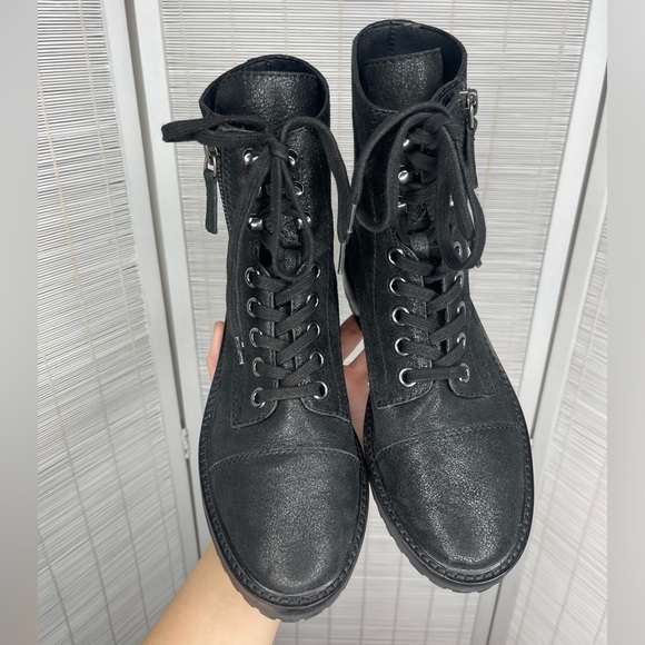 Paige Marline Black Leather Combat Boots Size 6 - Picture 2 of 8